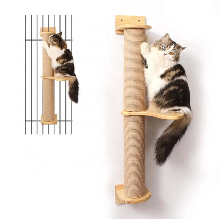 Latest Styles Cat Activity Tree With Scratch Posts, Wall Mounted Jute Scratcher Pine Hammock for Cats Sustainable 5 Pcs Pet Cats